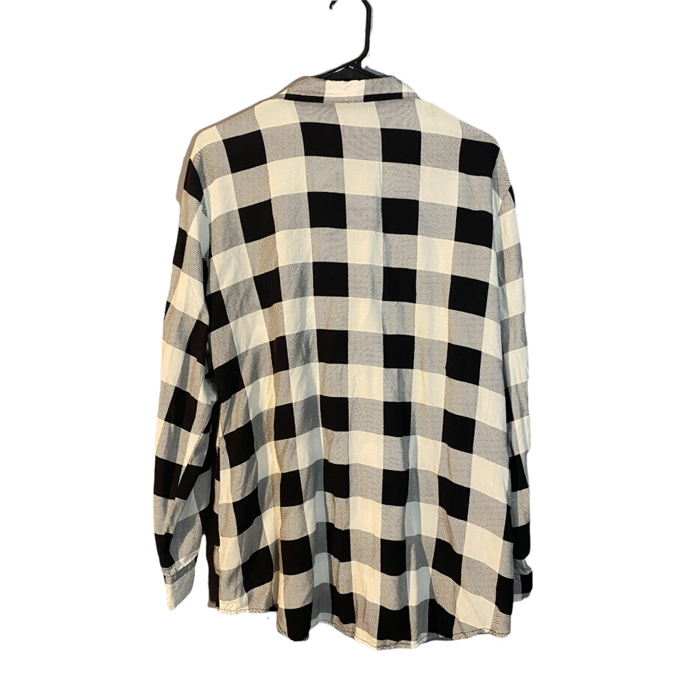 Passport Black White Check Plaid Long Sleeve Button Down Shirt Women Sz XL - Picture 2 of 12